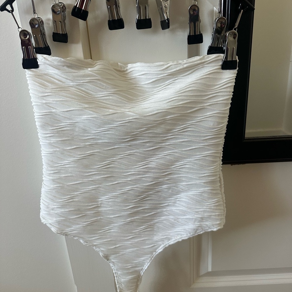 Princess Polly Cream Strapless Textured Bodysuit